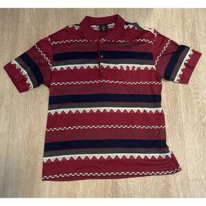 Nino Marini Men’s polo Shirt size L Red Geometric Vintage/Have Small Tear